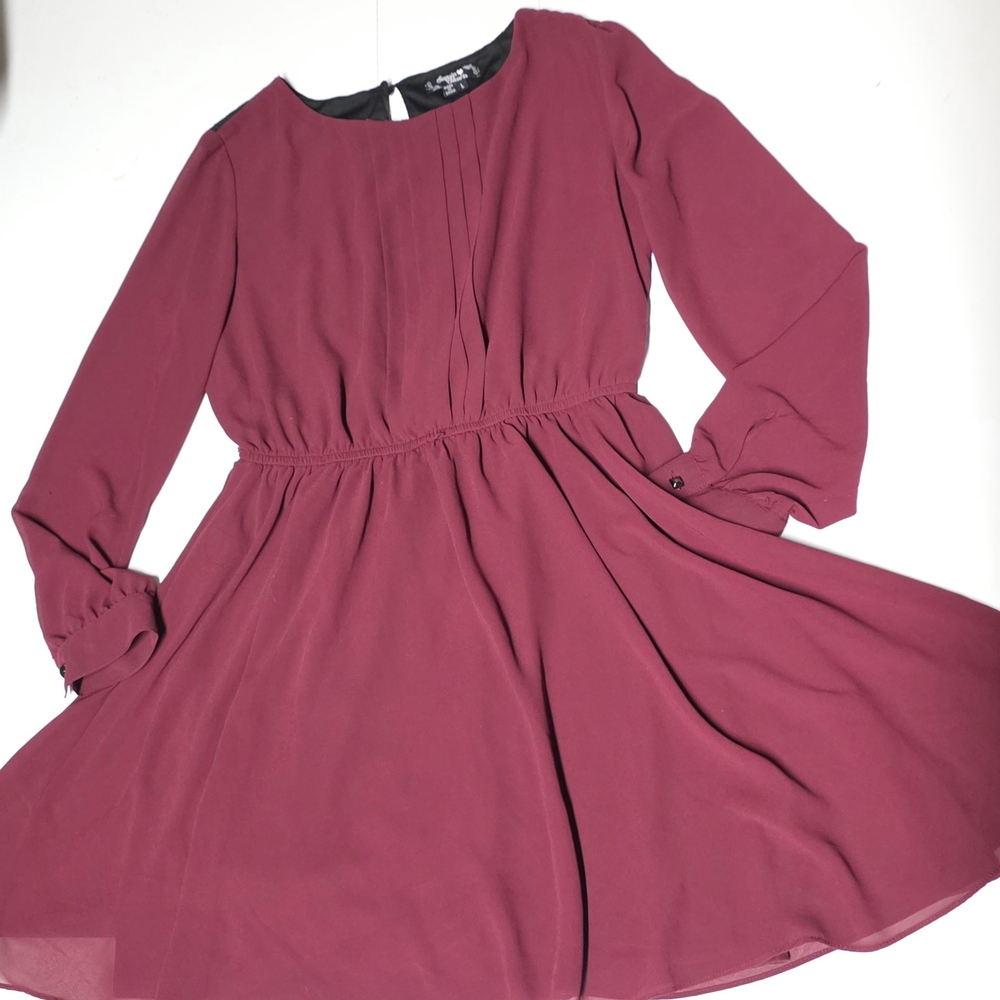 Womens Sz L Long Sleeve Knee Length Dress Dark Purple Lace